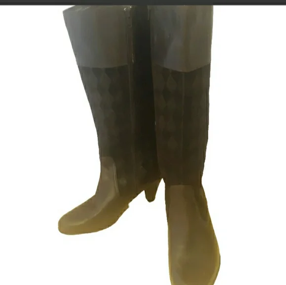 Vintage BORN unusual Diamond Pattern Suede And Leather Tall Boot 9 - Picture 1 of 4